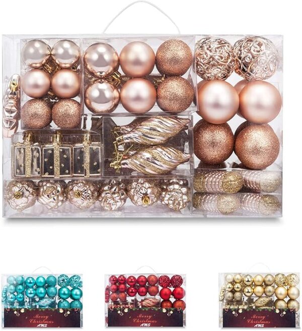 AMS 90ct Christmas Ball Assorted Pendants Shatterproof Tree Ornaments Seasonal Decorations in a Reusable Hand-Help