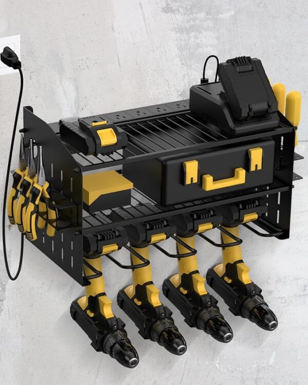 Tool Charging Station - 3 Layer Wall Mount Power Tool Organizer with Charging Station for Power Dril