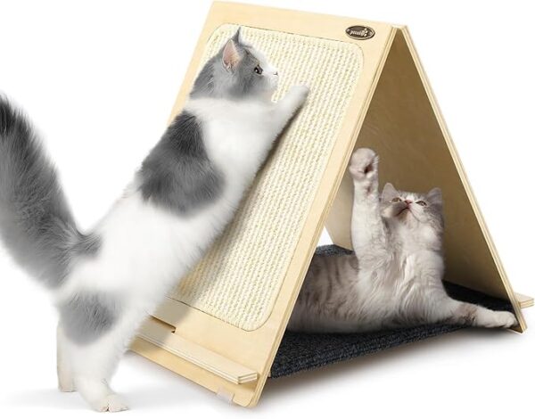 Pecute Cat Scratcher - Natural Sisal With Solid Wooden Brackets, Triangle Structure, 3-in-1 -47%