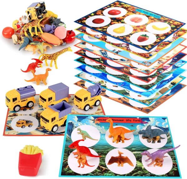 Toddler Sorting Toys, Sensory Toys,Fruits Dinosaurs Animals Insects Balls Food Fish Poultry Sorting Matching Playsets