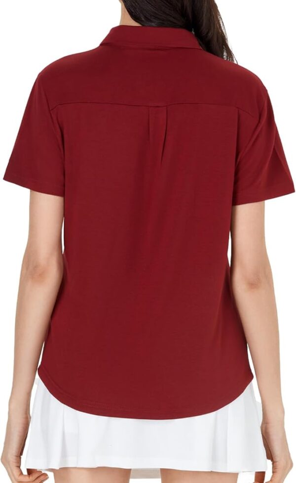 V-Neck Ruffle Design Polo Shirts Short Sleeve Collared Loose - Image 3