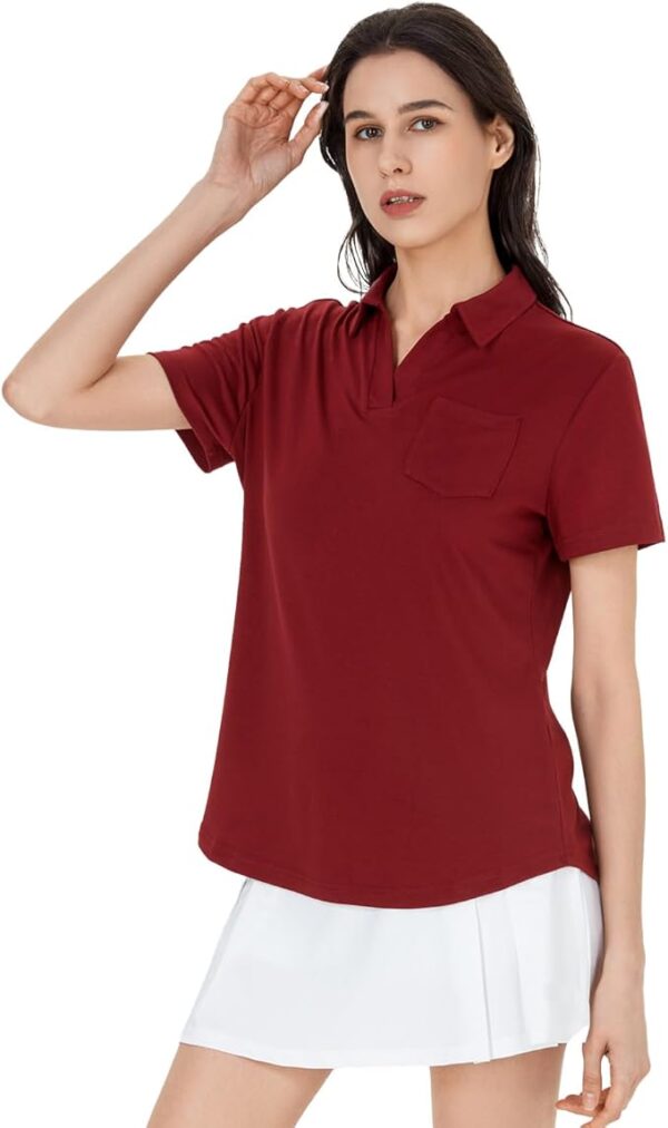 V-Neck Ruffle Design Polo Shirts Short Sleeve Collared Loose - Image 4