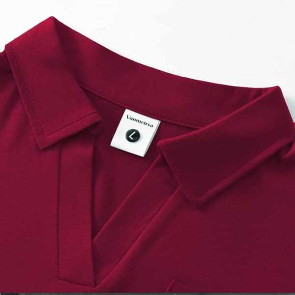 V-Neck Ruffle Design Polo Shirts Short Sleeve Collared Loose - Image 2