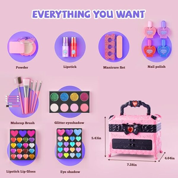 Kids Makeup Sets for Girls, 66pcs Real Cosmetic for Kids Toys with Mirror, Princess Washable Girls - Image 6