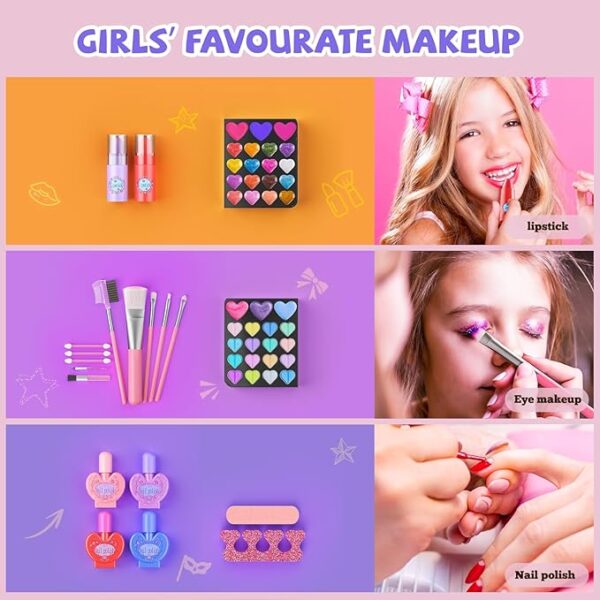Kids Makeup Sets for Girls, 66pcs Real Cosmetic for Kids Toys with Mirror, Princess Washable Girls - Image 3