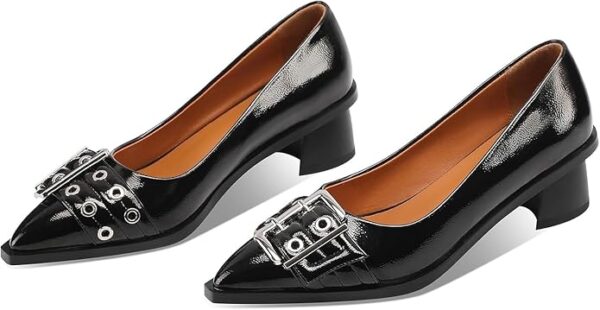 Women's Chunky Low Block Heels Mary Jane Closed Toe Work Pumps