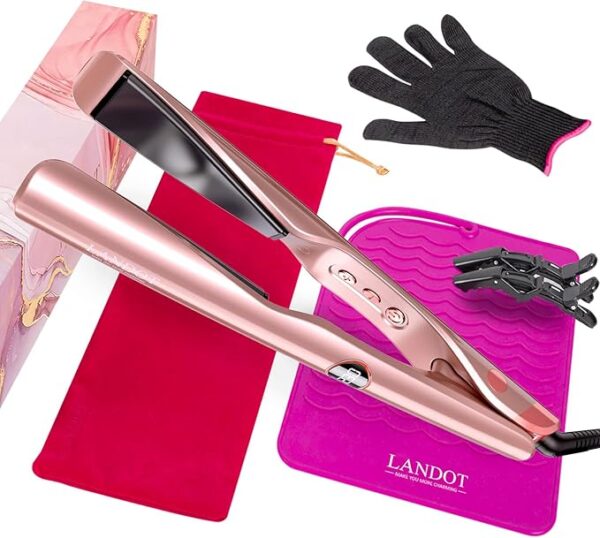 LANDOT 2-in-1 Flat Iron Curling Iron | 30s Heat-Up 12 Temp Settings & Ceramic Coating