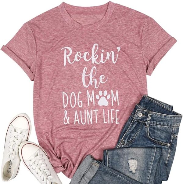 ALLTB Dog Mom Shirt Women Funny Dog Paw Graphic Shirt Rockin'