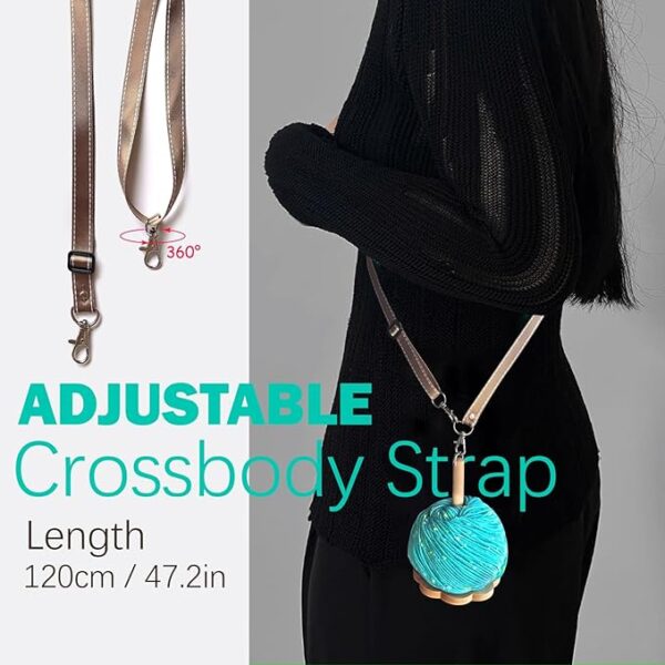 Portable Wrist Yarn Holder with Crossbody Strap, Yarn Spinner, Solid Wood Wrist Yarn Ball Holder for Crocheting - Image 4