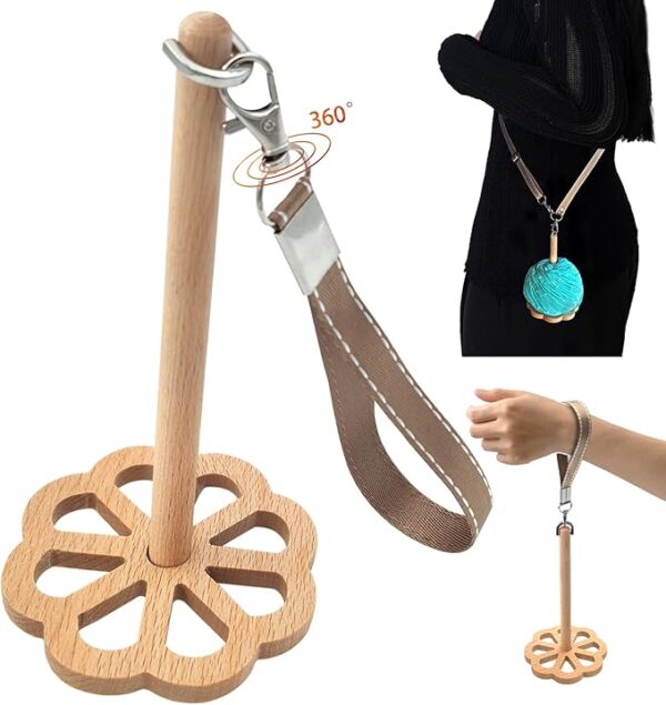 Portable Wrist Yarn Holder with Crossbody Strap, Yarn Spinner, Solid Wood Wrist Yarn Ball Holder for Crocheting